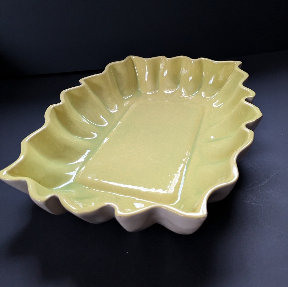Los Angeles Potteries Vintage Green Ruffled Ceramic Dish Large Low Planter 600 - Picture 4 of 16
